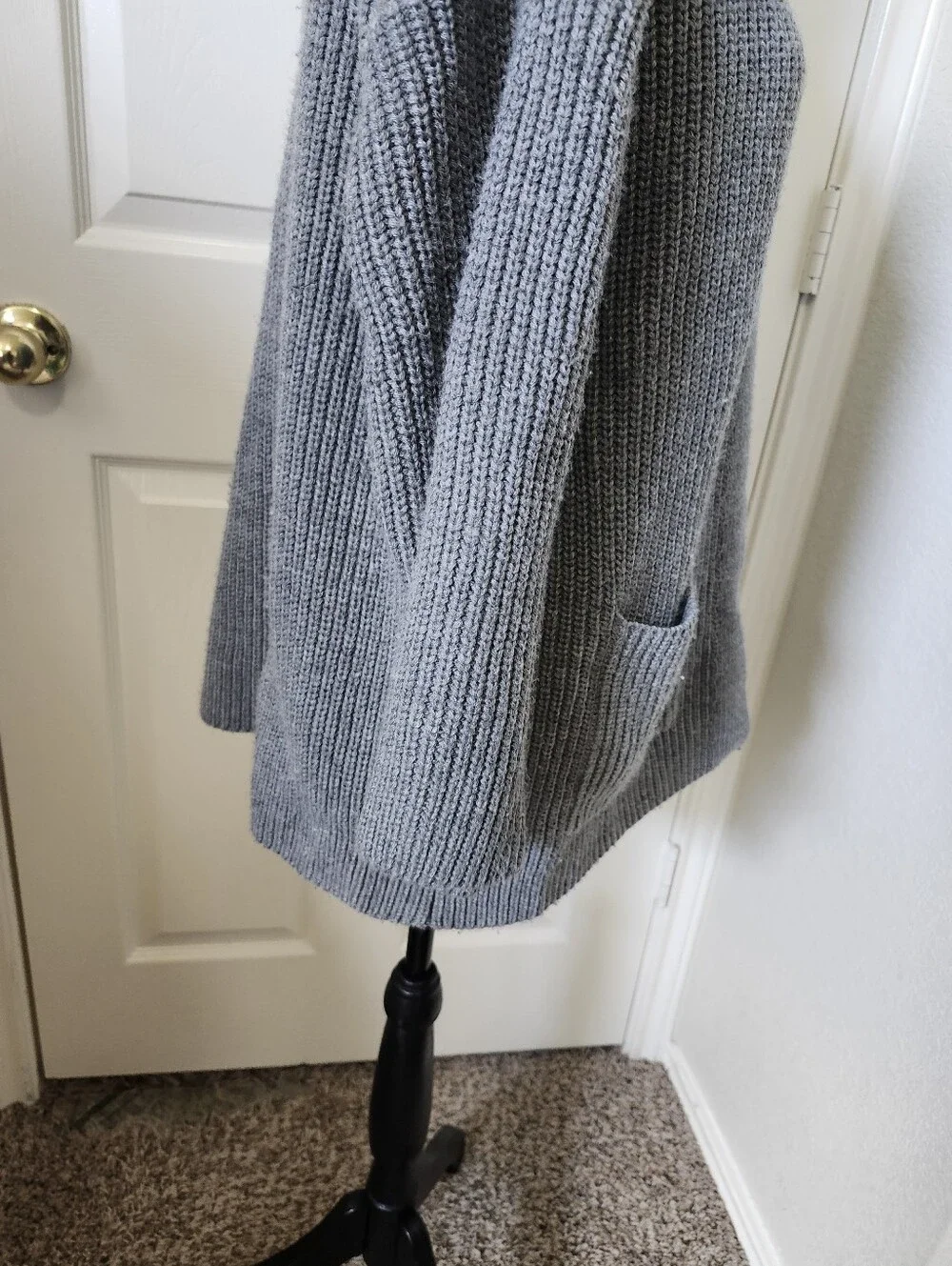 The Beach People Cozy Grey Knit Cardigan with Palm Embroidery
